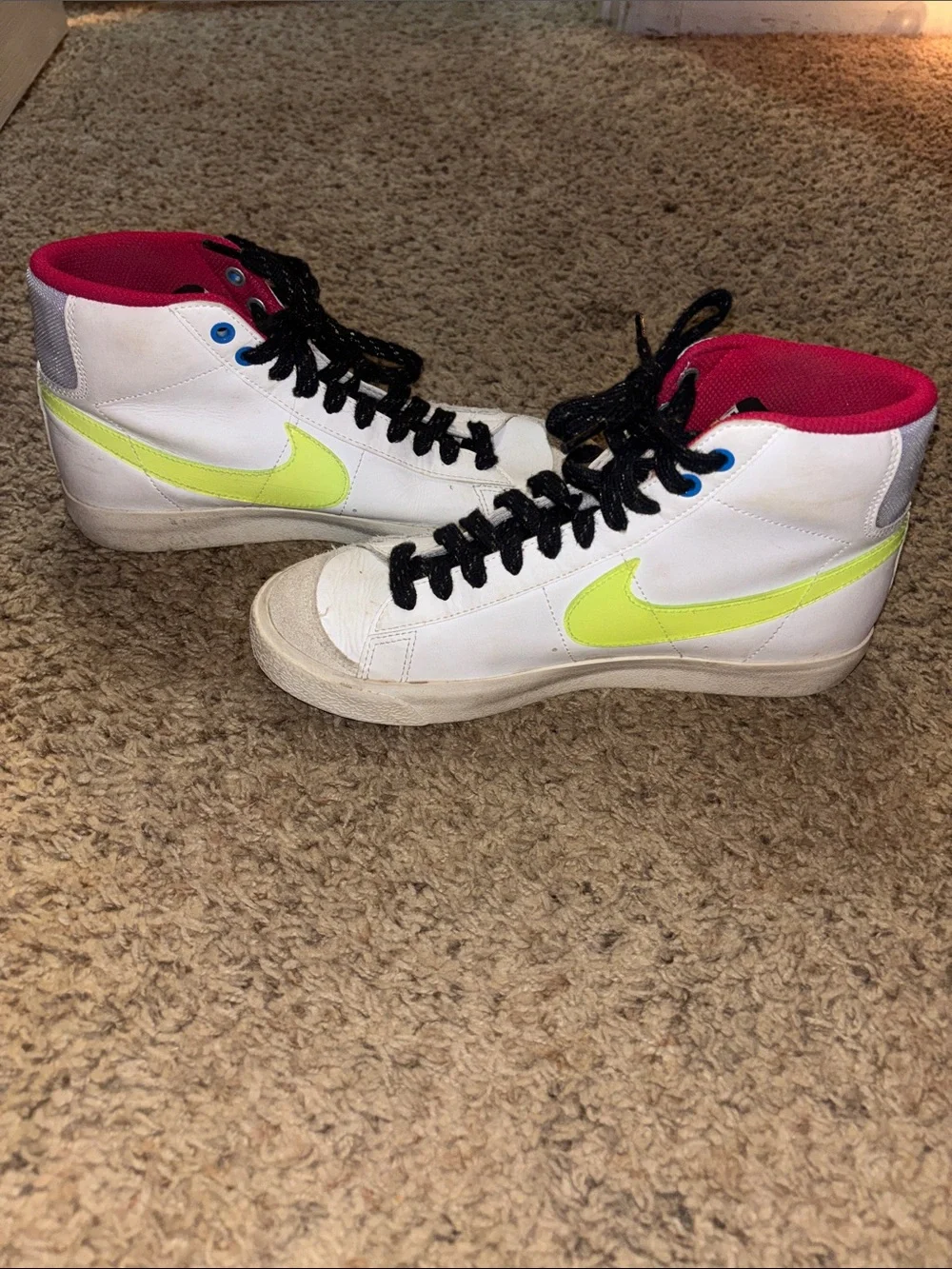Nike White High-Top Sneakers with Yellow Swoosh and Pink Lining